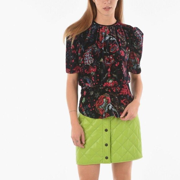 Isabel Marant Velour Silk Blend Floral Udellnad Blouse Top Printed M-38 278155